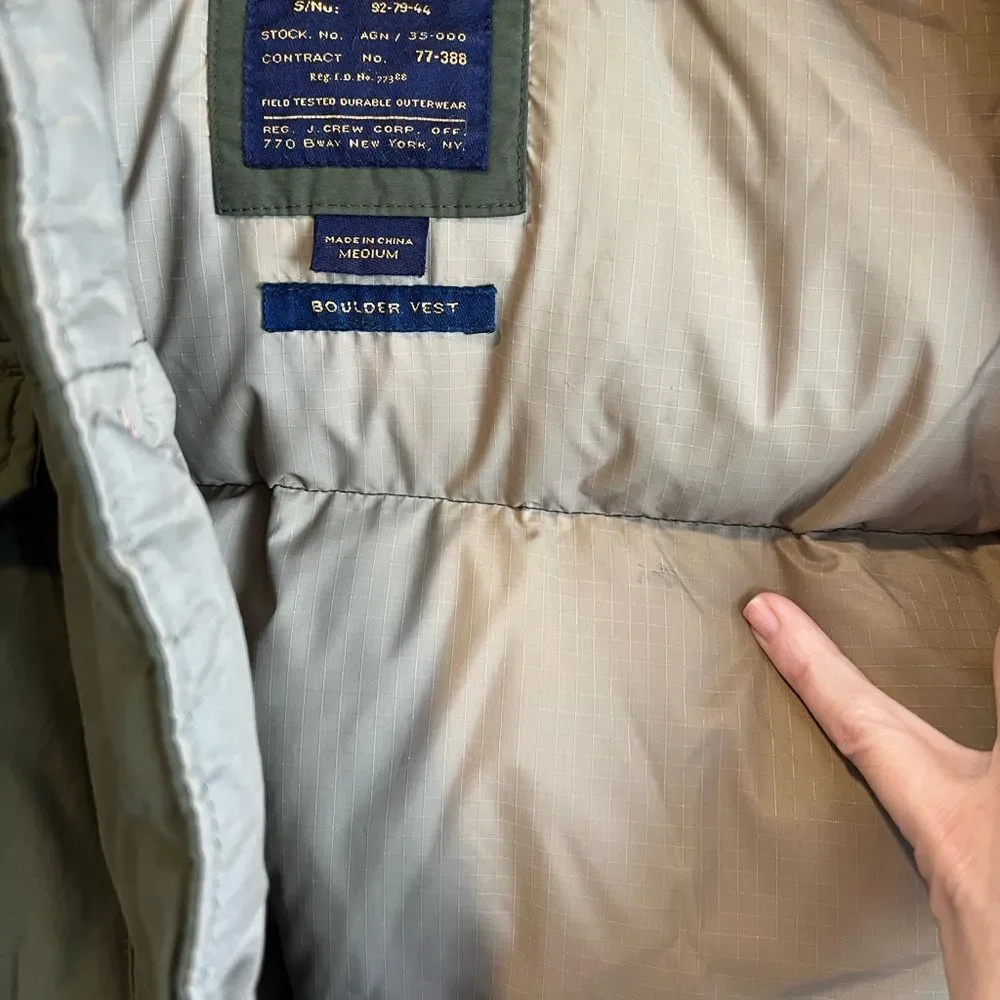 J. Crew Boulder Vest Expedition Down in Olive Green